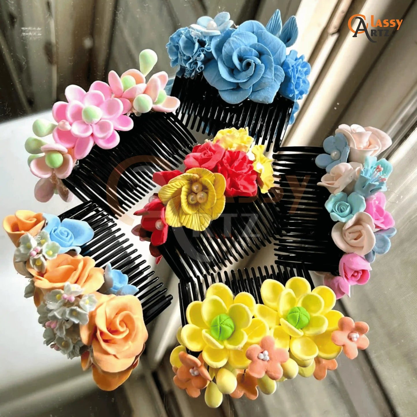 Multi Color Flower Women Hair Comb Pins For Sale - Set Of 3