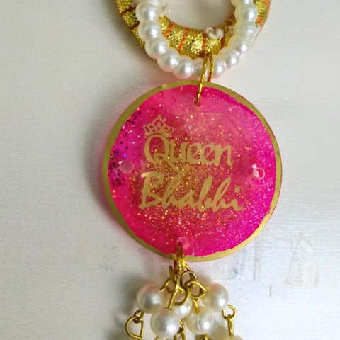 Pink Resin Couple Rakhi For Bhaiya Bhabhi (King and Queen)
