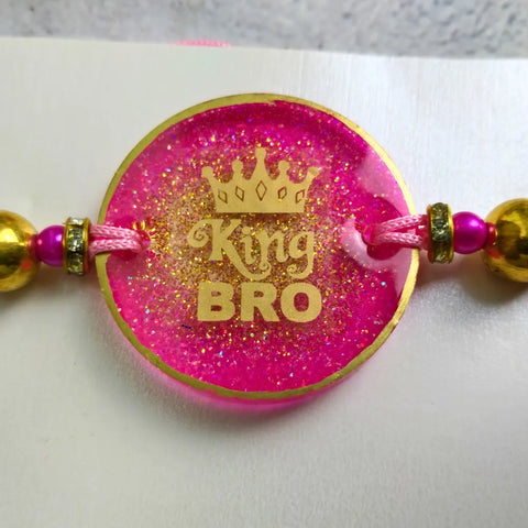 Pink Resin Couple Rakhi For Bhaiya Bhabhi (King and Queen)