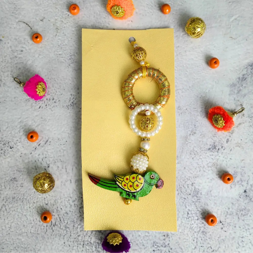 Gold & Green Parrot Lumba Bhabhi Rakhi