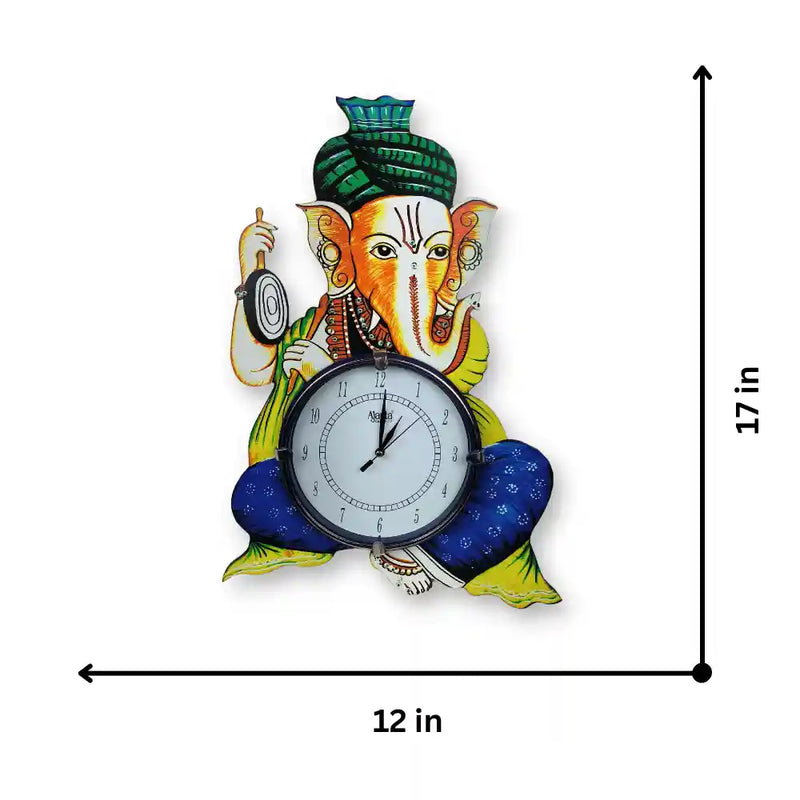 God Ganesha Antique Designer Wooden Wall Clock, Beautiful Handmade Lord Design Analog Clock