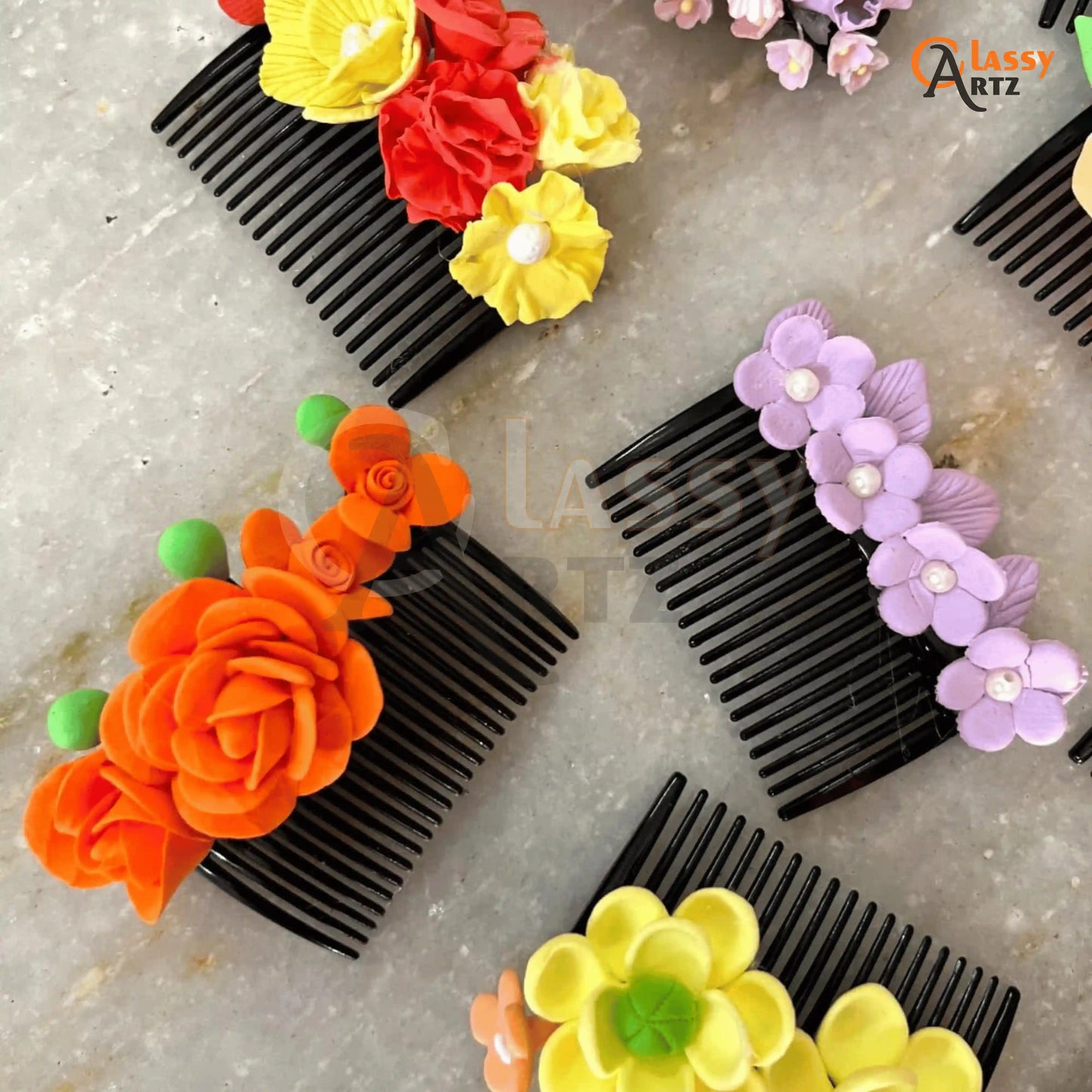 Multi Color Flower Women Hair Comb Pins For Sale - Set Of 3