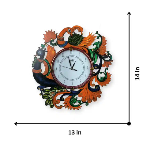 Fancy Stylish Peacock Wall Clock | Antique Wooden Handmade Multicolor Wall Clock