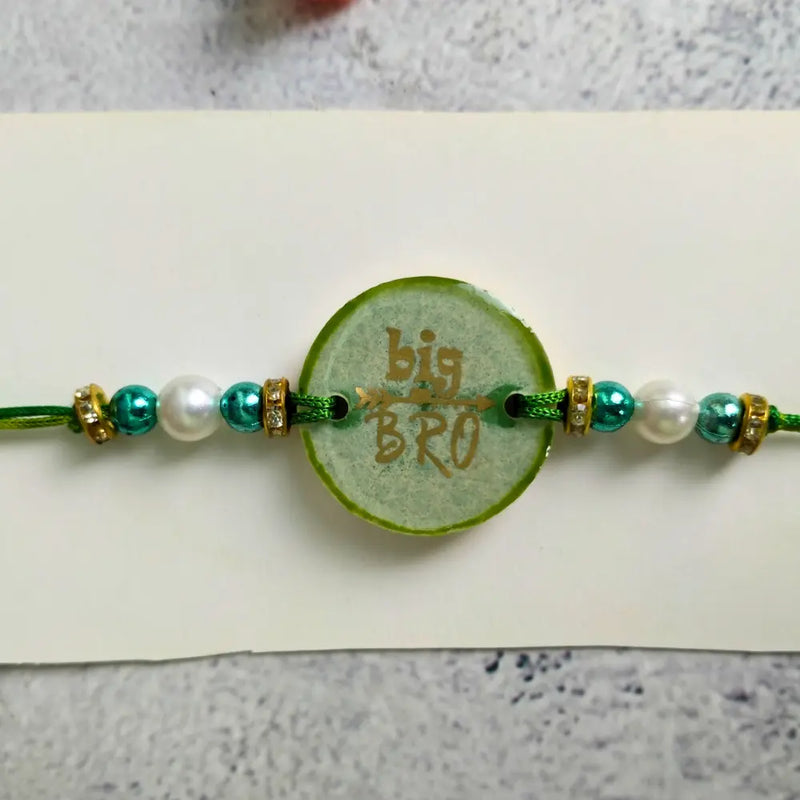 Light Green Resin Couple Rakhi For Big Bhaiya Bhabhi