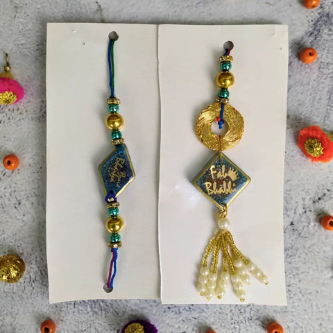 Purple & Gold Resin Couple Rakhi For Pyara Bhaiya Bhabhi (Set Of Two)