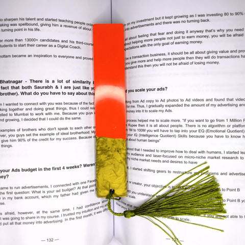 Blue and Orange resin bookmarks with handmade tassel