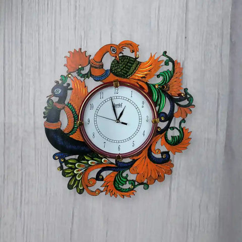 Fancy Stylish Peacock Wall Clock | Antique Wooden Handmade Multicolor Wall Clock