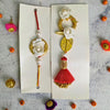 White Flower & Pearls Couple Rakhi For Bhaiya Bhabhi (Set OF Two)