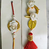 White Flower & Pearls Couple Rakhi For Bhaiya Bhabhi (Set OF Two)