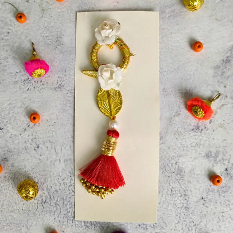 White Flower & Pearls Couple Rakhi For Bhaiya Bhabhi (Set OF Two)