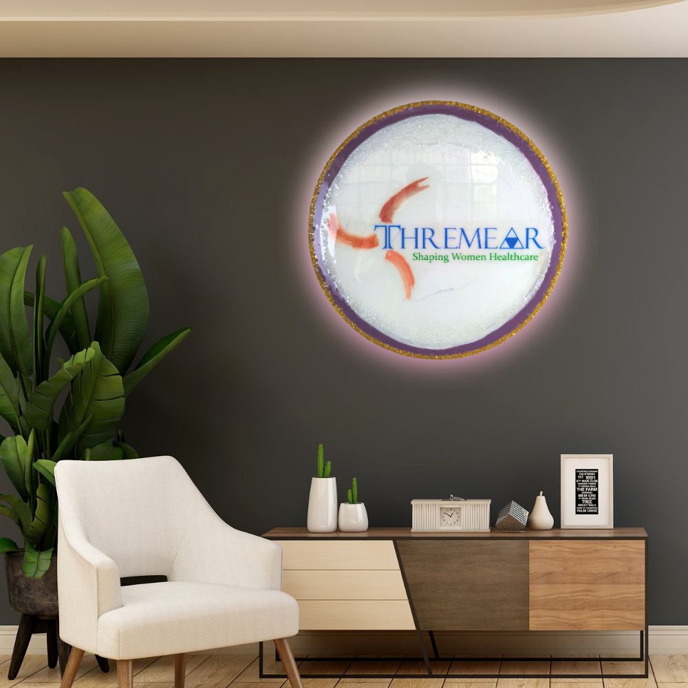 Custom Round Resin Reception Wall Nameplate with Light