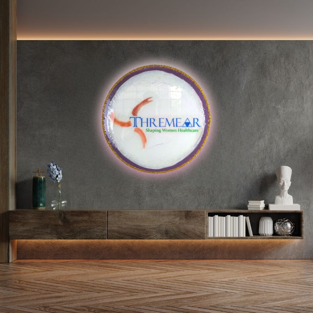 Custom Round Resin Reception Wall Nameplate with Light