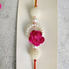 Pink Flower & White Pearls Couple Rakhi For Bhaiya Bhabhi (Set OF Two)