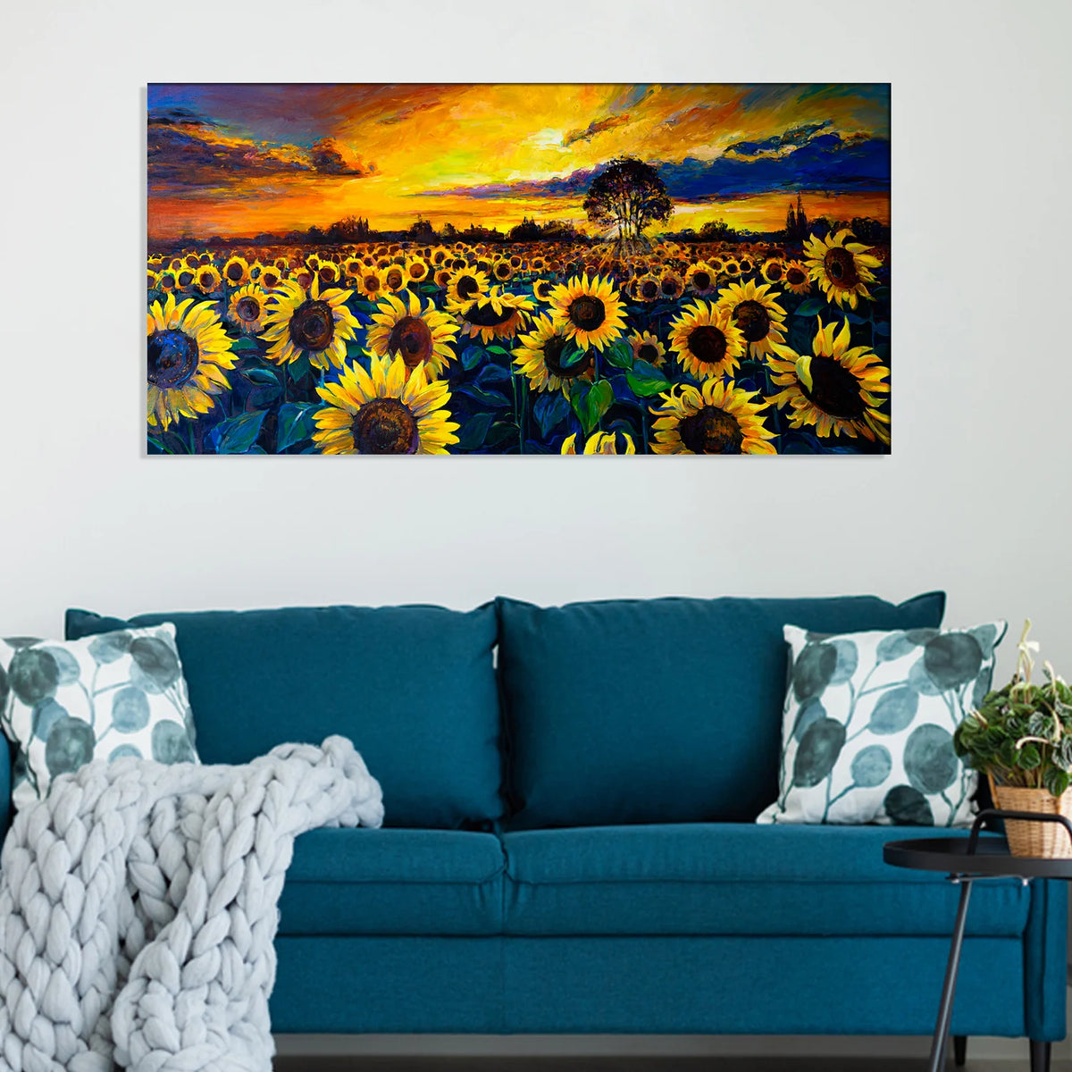 Sunset Sunflower Field Canvas Print Wall Painting