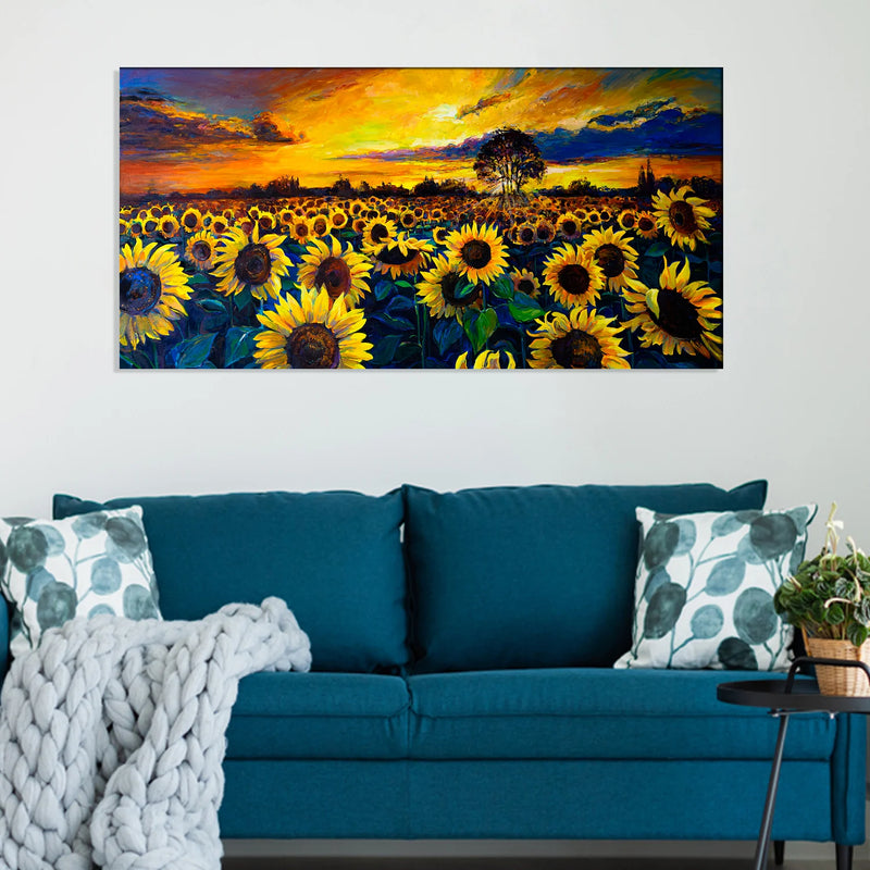 Sunset Sunflower Field Canvas Print Wall Painting