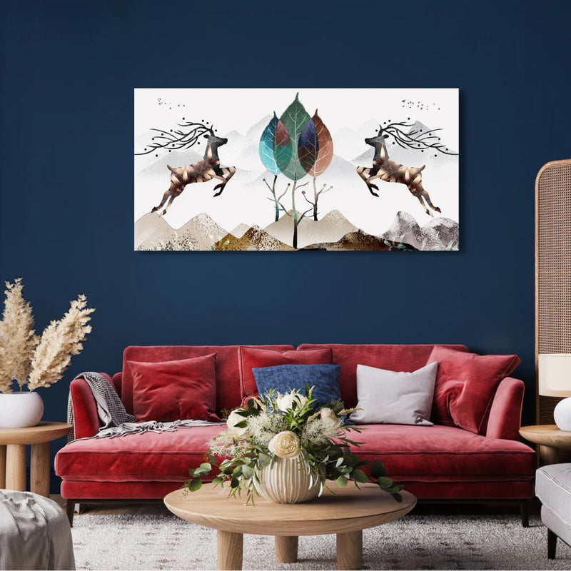 Mystical Deer & Nature Canvas Wall Painting