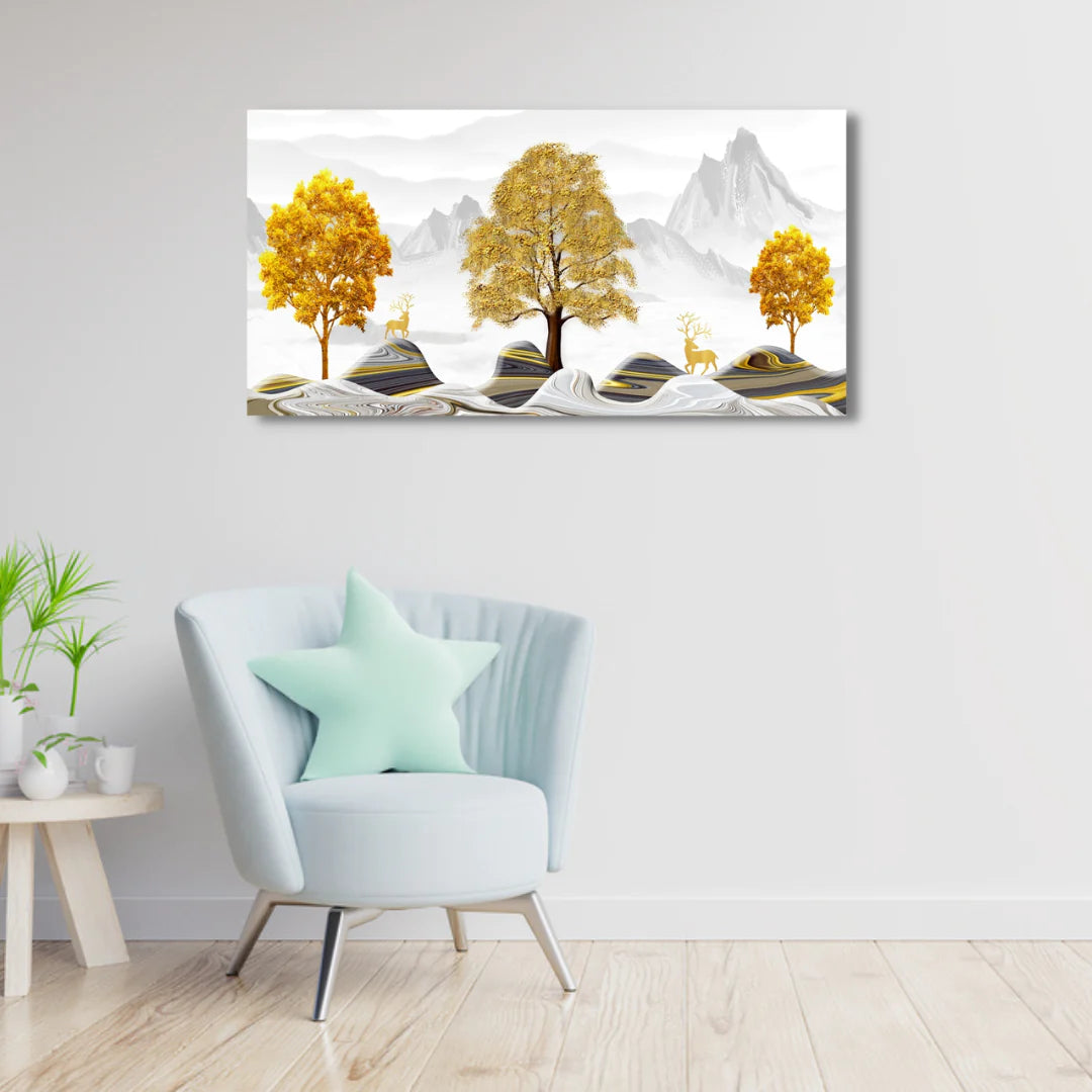 Golden Serenity Landscape Canvas Wall Painting