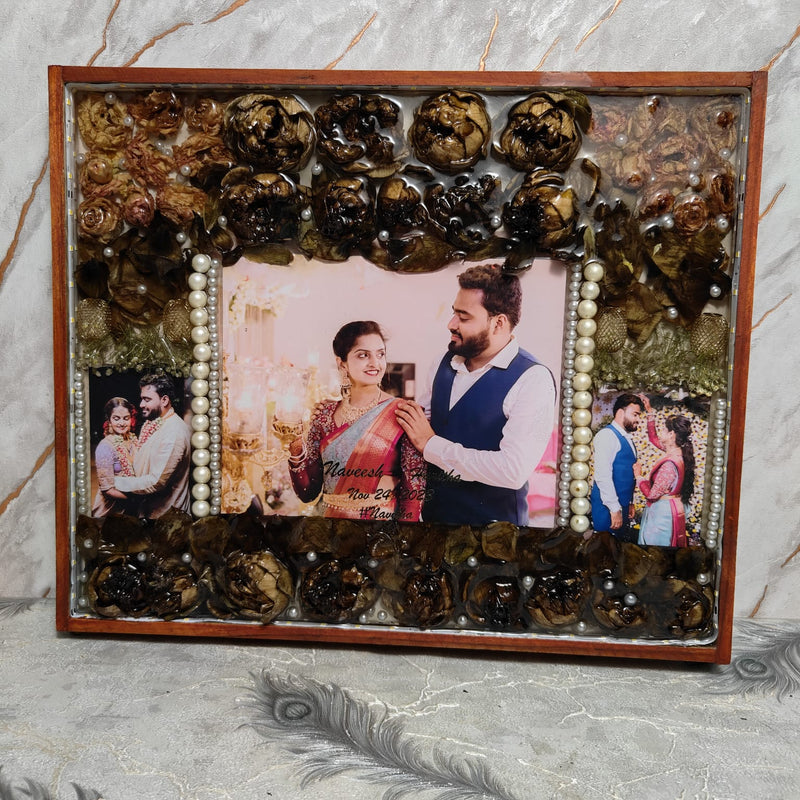 Rectangle Varmala Flower Photo Frame with LED Lights | Wedding Anniversary Decoration Item (15x18 Inch) | Flower Preservation in LED Light Frame