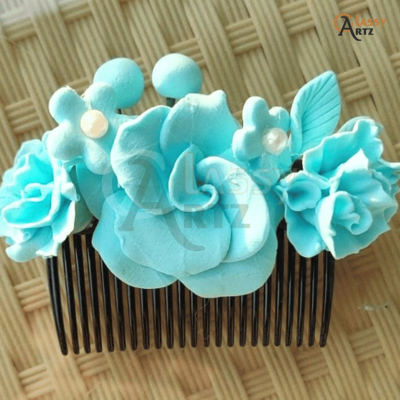 Fancy Set Of 3 Clay Flowers Hair Clips For Party