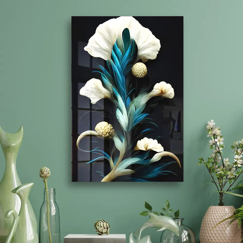 3D Style Decorative Ivory Corals Flowers Acrylic Wall Art