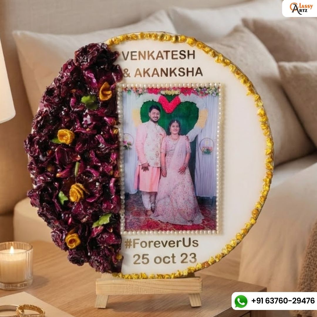 3D Look Wedding Garland Preservation Frame | Preserve Wedding Details in Couple Photo Frame | Enhance Your Table Decor with Wedding Memories Keepsake (10 Inch)