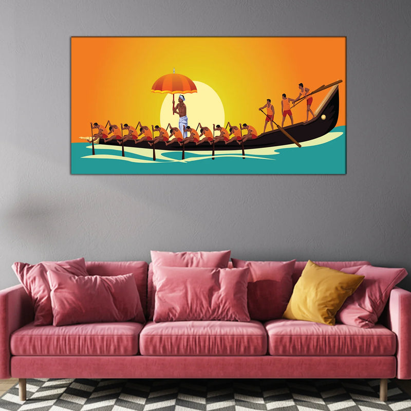 Kerala Snake Boat Race Canvas Wall Painting