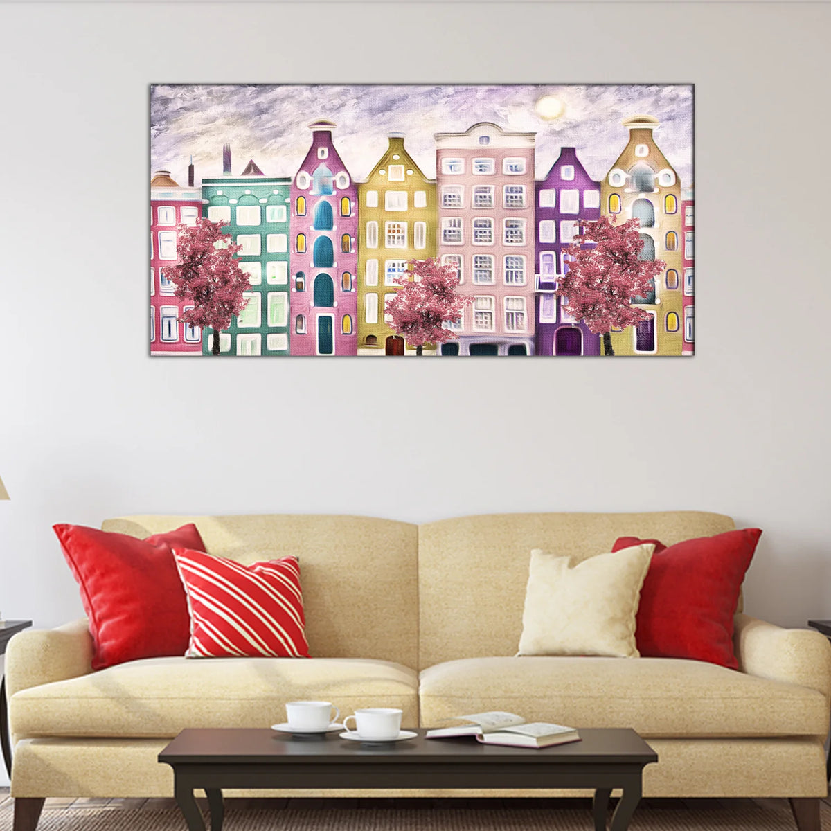 Colorful European Street Canvas Wall Painting