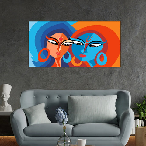 Designer Radha Krishna Madhubani Art Canvas Wall Painting