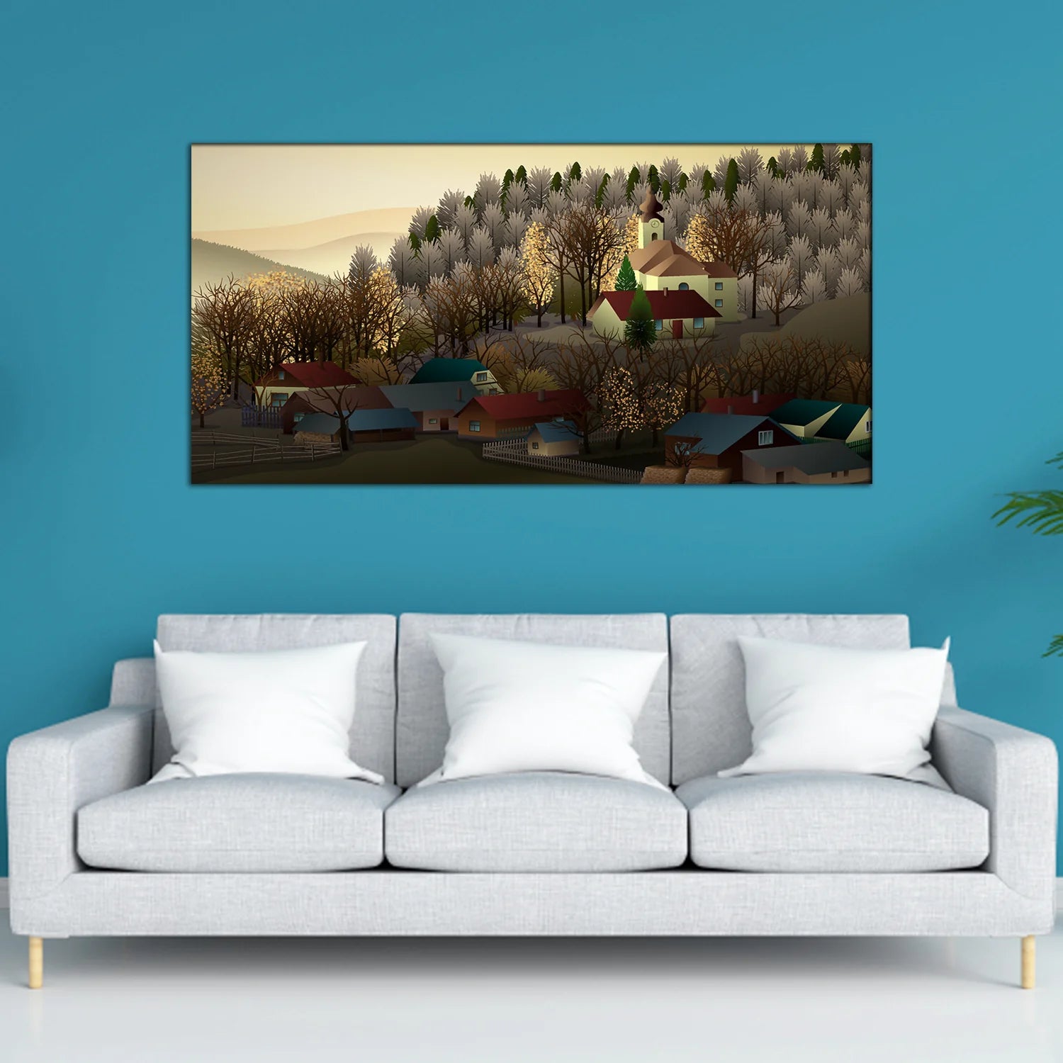 Scenic Village Landscape Canvas Wall Painting