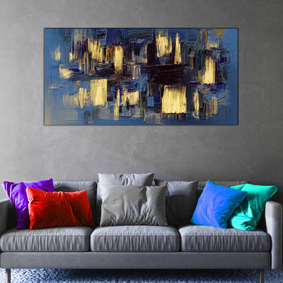 Navy Blue and Gold Abstract Canvas Wall Painting, 48x24