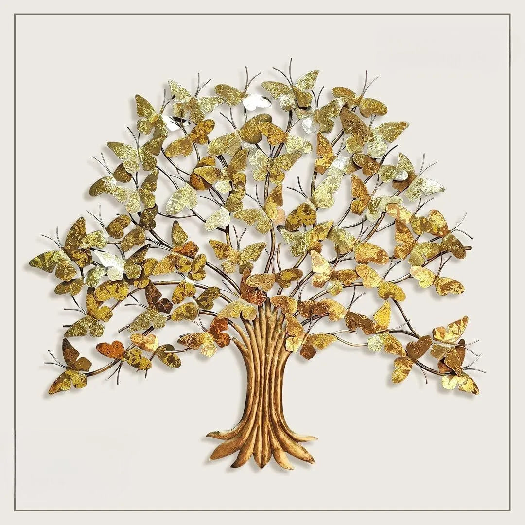 Designer Golden Butterfly Tree Metal Wall Art (40x36 inches)