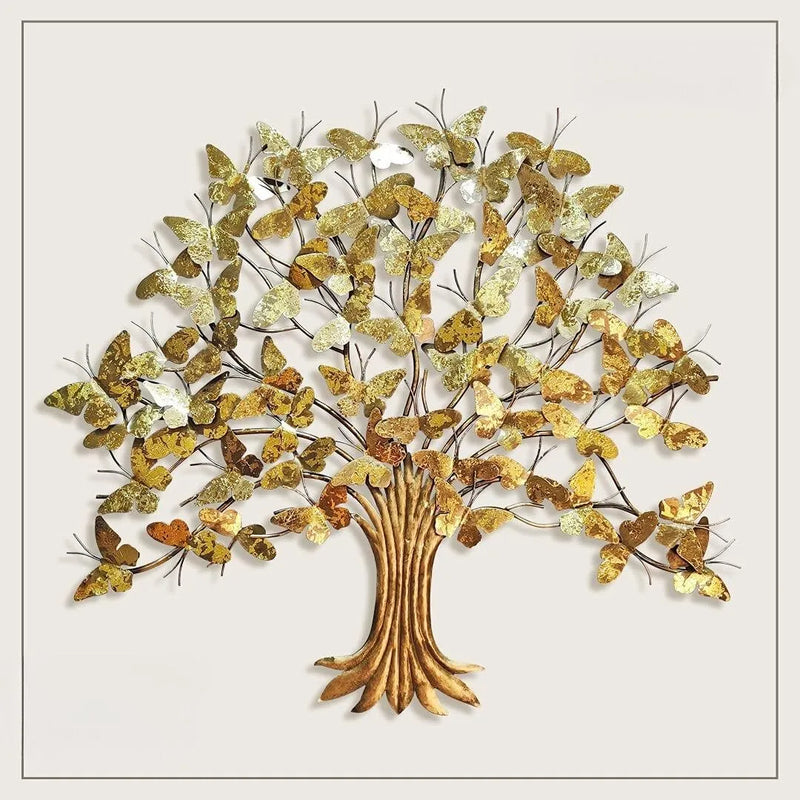 Designer Golden Butterfly Tree Metal Wall Art (40x36 inches)