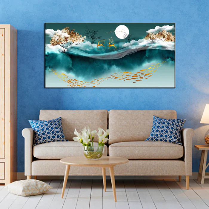 Mystical Moonlight Deer Canvas Wall Painting