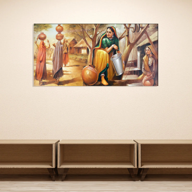 Traditional Indian Village Life Canvas Wall Painting