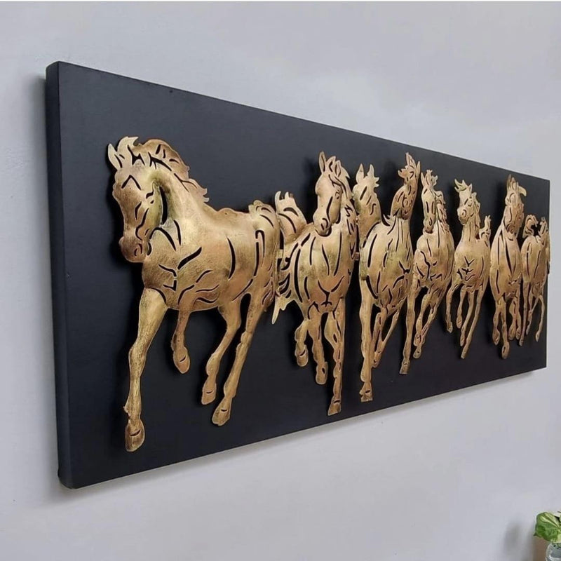 Stunning 7 Running Horses  LED Metal Wall Art on Wooden Board - Unique Home Decor