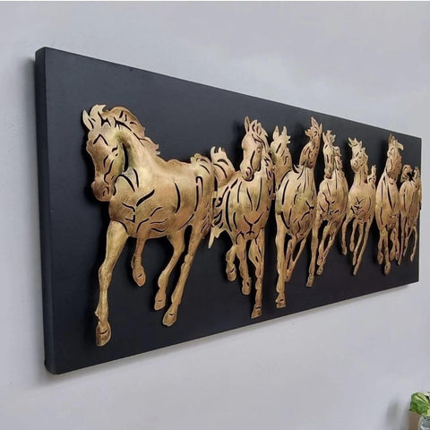 7 Running Horses LED Metal Wall Art on Wooden Board