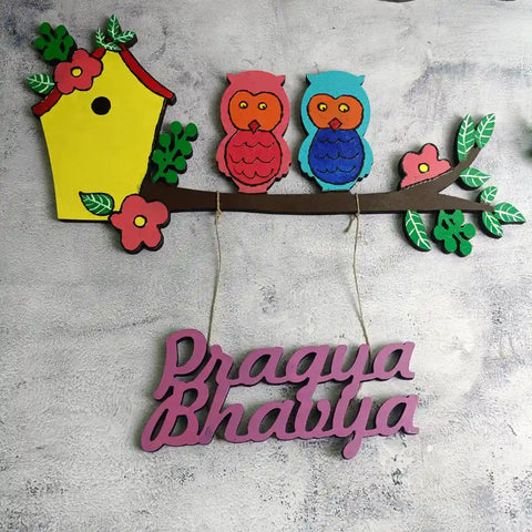 Handmade Owl-Themed Nameplate for Kids