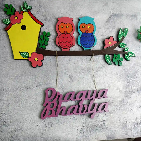 Handmade Owl-Themed Nameplate for Kids