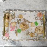 9 x 12 inch varmala flower resin tray with golden handles