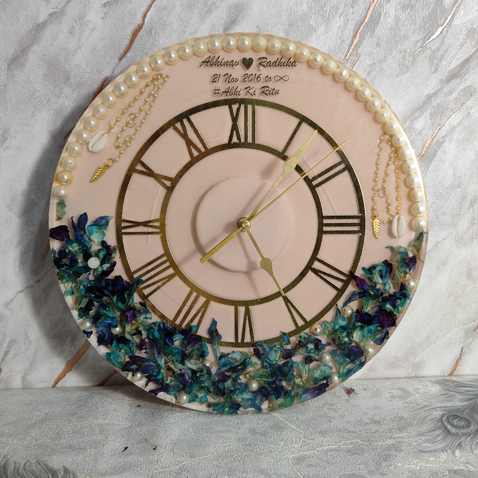 Wedding Garland Flowers Preservation in Resin Clock (12-Inches)