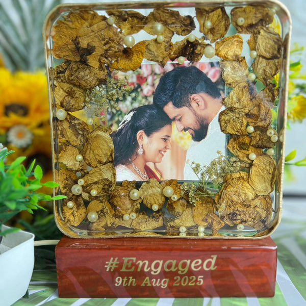 Clear 6 Inch Varmala Block with Photo on LED Wooden Base, 3 Styles