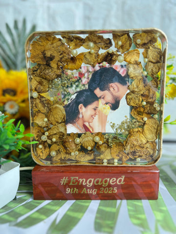 Resin 6inch block with Couple Photo & #tag with Date & LED light stand Transparent block Varmala Preservation