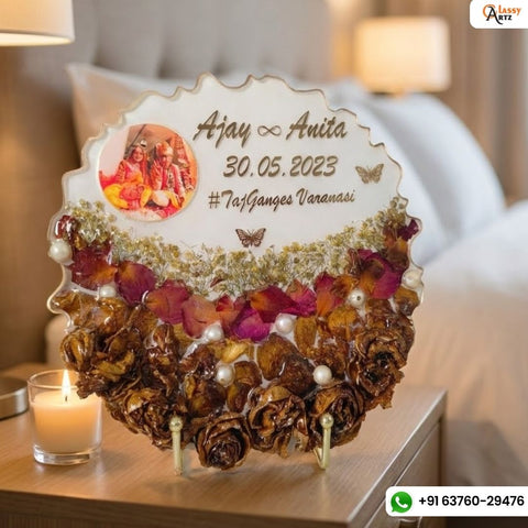 Agate unique 3D flower preservation frame with candle light holder / varmala preservation