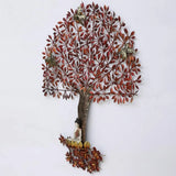 Large Reddish Leafy Tree Metal Wall Art with Buddha Idol