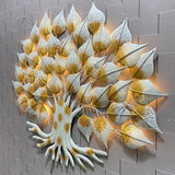 White Golden Leaf Tree Metal Wall Art with LED Lights (48"×48")