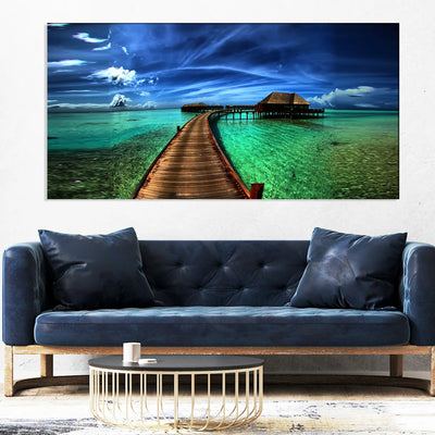 Tropical Lagoon Jetty and Water Villas Canvas Wall Painting