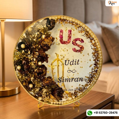 Beautiful Lotus varmala preservation with name initials 10 inch round 2 inch thickness