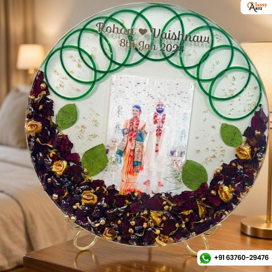 Beautiful resin 12 inch bangle varmala preservation frame with metal stand