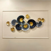 Gold & Deep Blue Metal Lotus Leaf Wall Art (48×24 Inches)