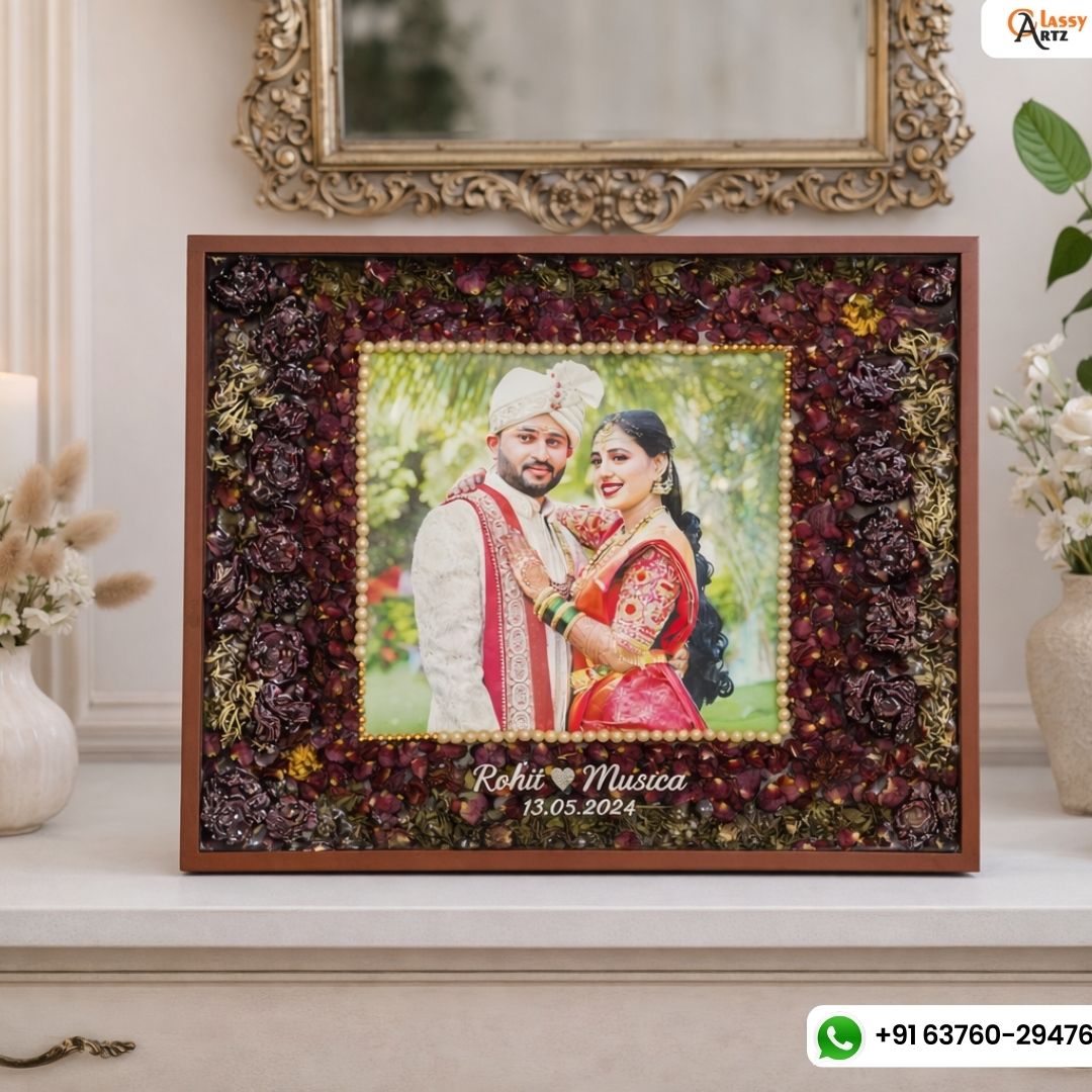 Big Wooden Photo Frame with Preserved Varmala Flowers Preservation (15*18 Inches)